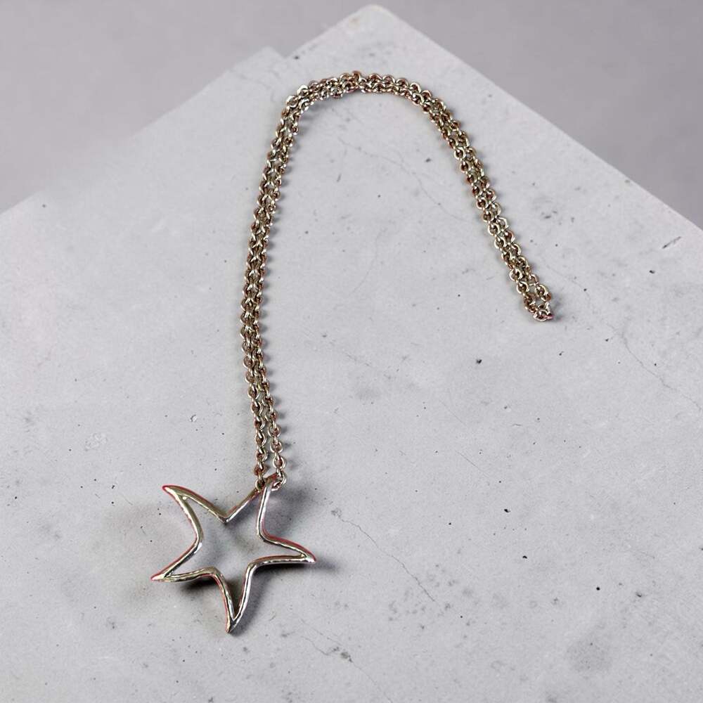 Vintage Givenchy Rare Open Star Pendant Double Gold-Tone Chain Necklace